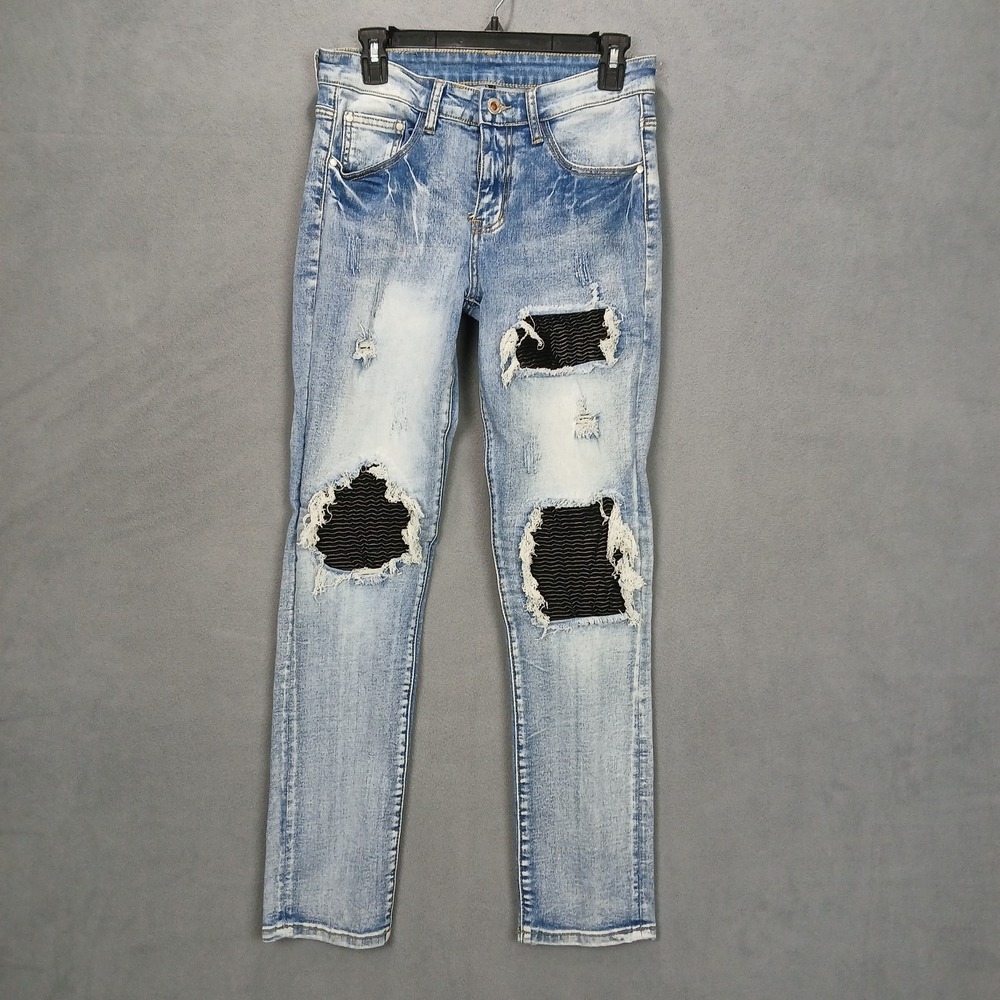 Skinny Jeans Womens 28‎ Blue Denim Cotton Stretch Light Wash Mid Rise Distressed